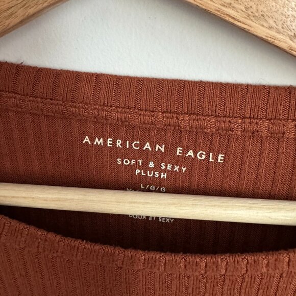 American Eagle Rust Ribbed Long Sleeve Top - Size Large - Picture 3 of 3